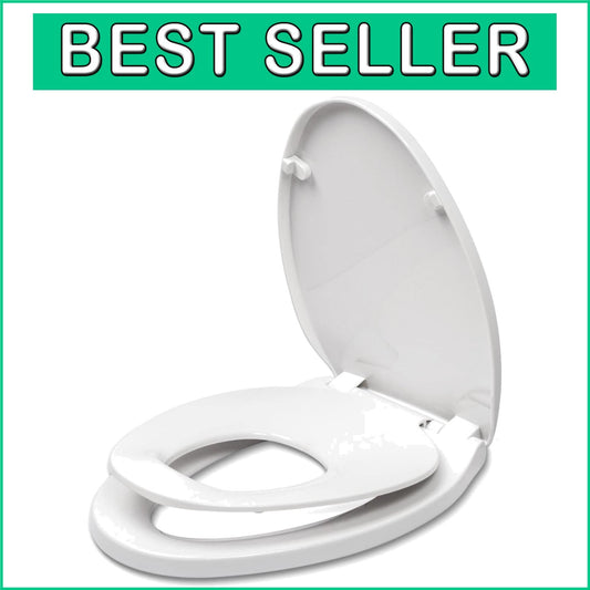 Durable Elongated Toilet Seat with Magnetic Child Seat - White PP Construction