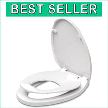 Load image into Gallery viewer, Durable Elongated Toilet Seat with Magnetic Child Seat - White PP Construction