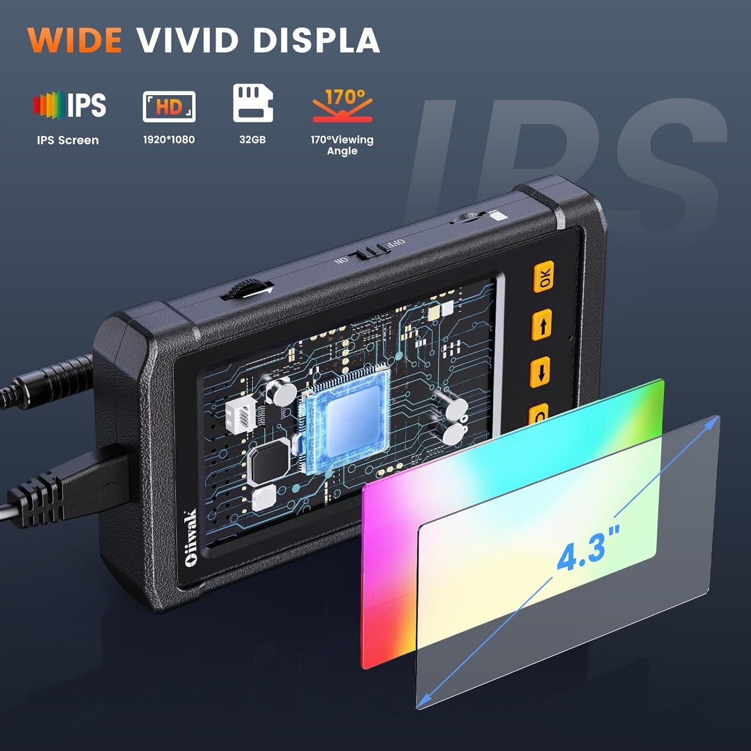 Waterproof Snake Borescope Camera - 4.3" IPS Screen for Pipe & Sewer Inspection