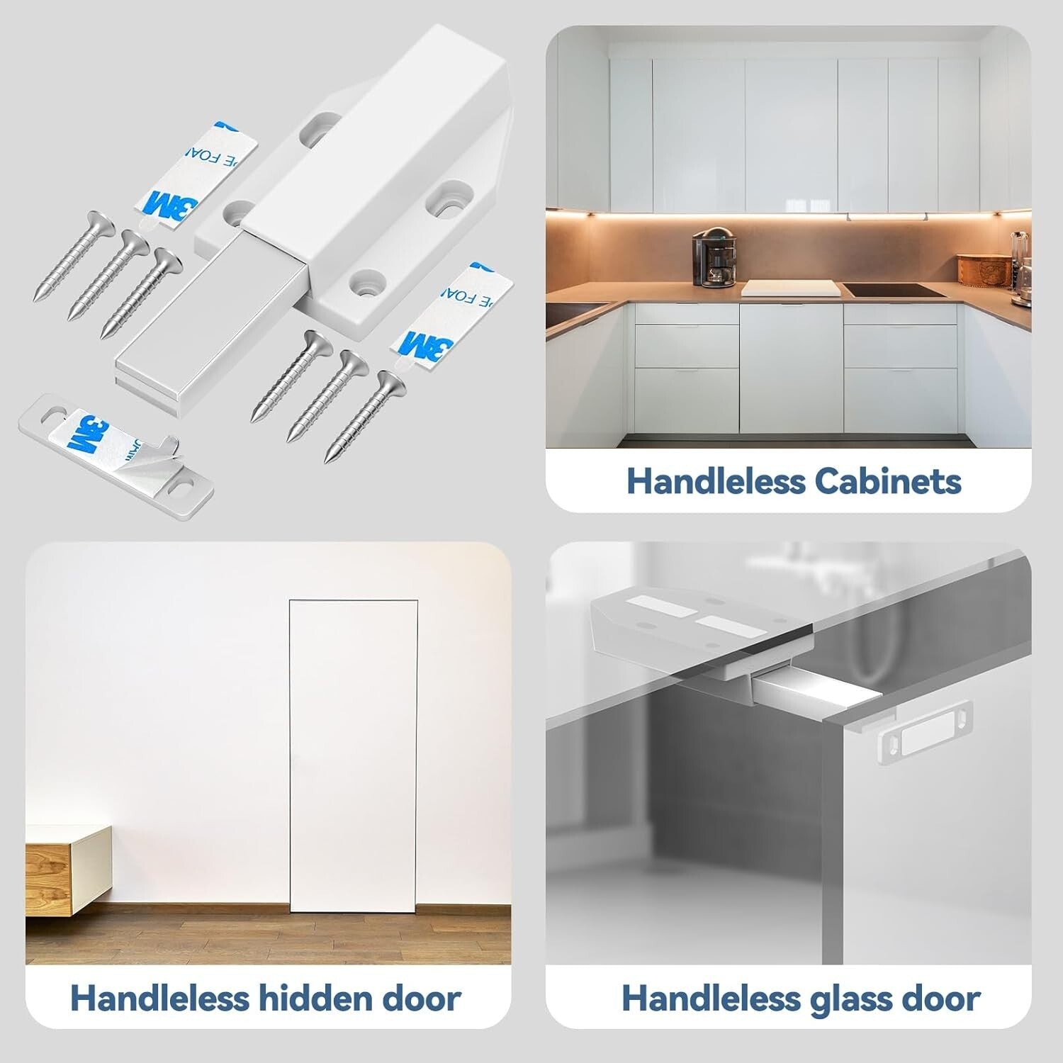 8-Pack Heavy-Duty Magnetic Push Latches - Nail-Free Installation for Clean Look