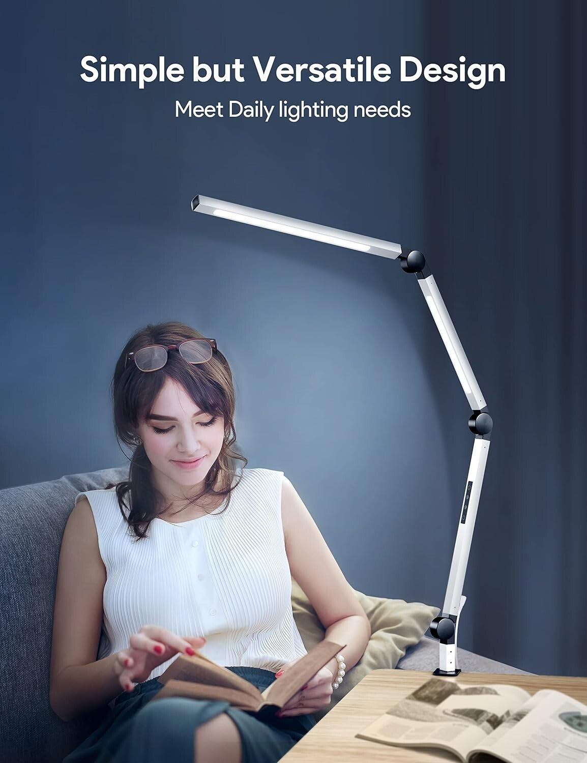 Modern Dual Light Clamp Desk Lamp - Eye-Caring Dimmable LED with Touch Control