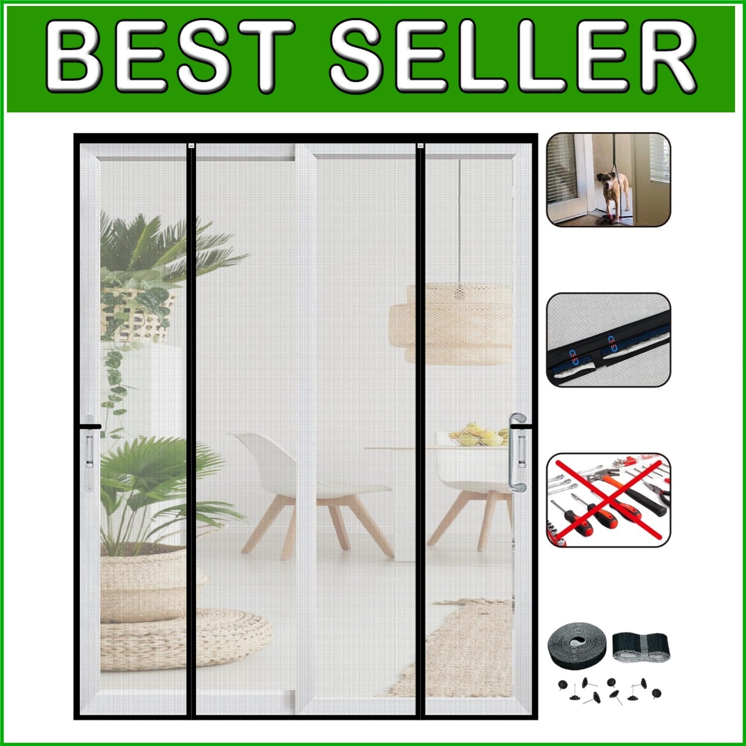 Heavy-Duty Magnetic Screen Door 82 x 97.6 Inch - Pet & Kid Friendly Design