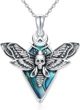 Load image into Gallery viewer, Ethereal Gothic Skull Moth Necklace in Sterling Silver - Unique Jewelry Gift