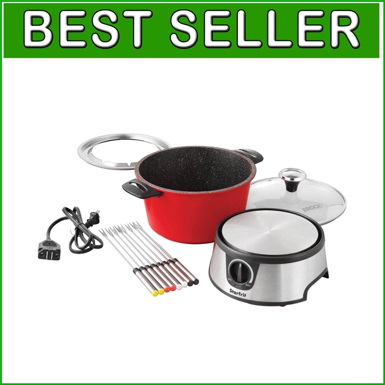 13PC The Rock Fondue Set with Quick Release Cord - 3.2QT Capacity for Gatherings