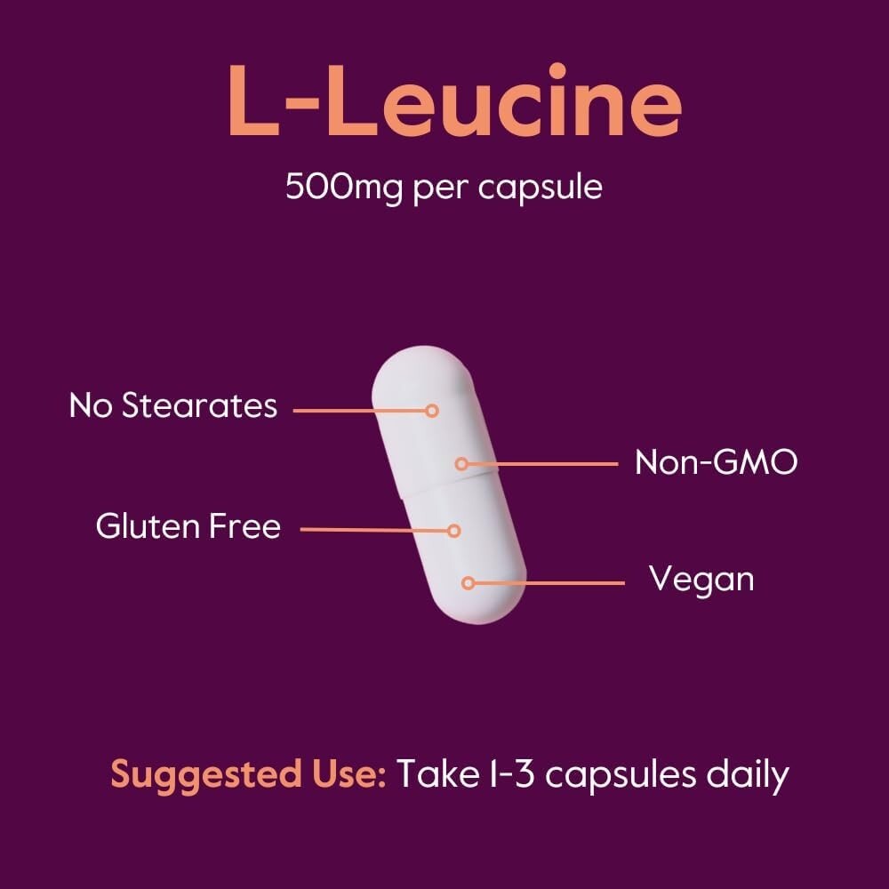 500mg L-Leucine Capsules (480 Veg Caps) - Pure Protein Synthesis Support