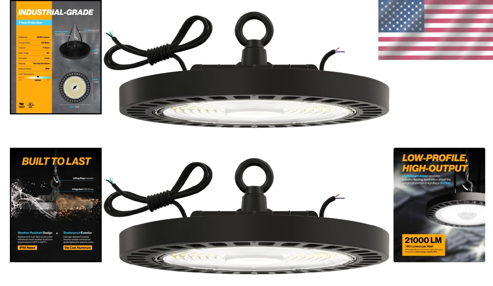 Ultra-Bright 21000 LM LED High Bay Light - 150W Dimmable for Gym & Warehouse Use