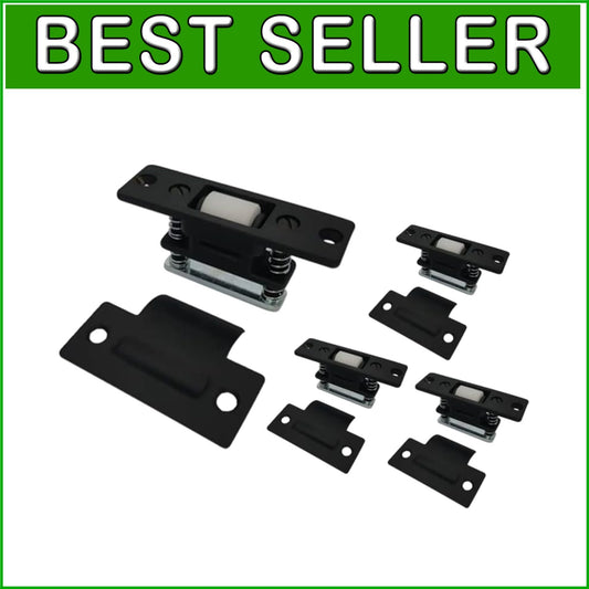 Matte Black Solid Brass Roller Catch, Adjustable for Quiet Door Closure - 4 Pack