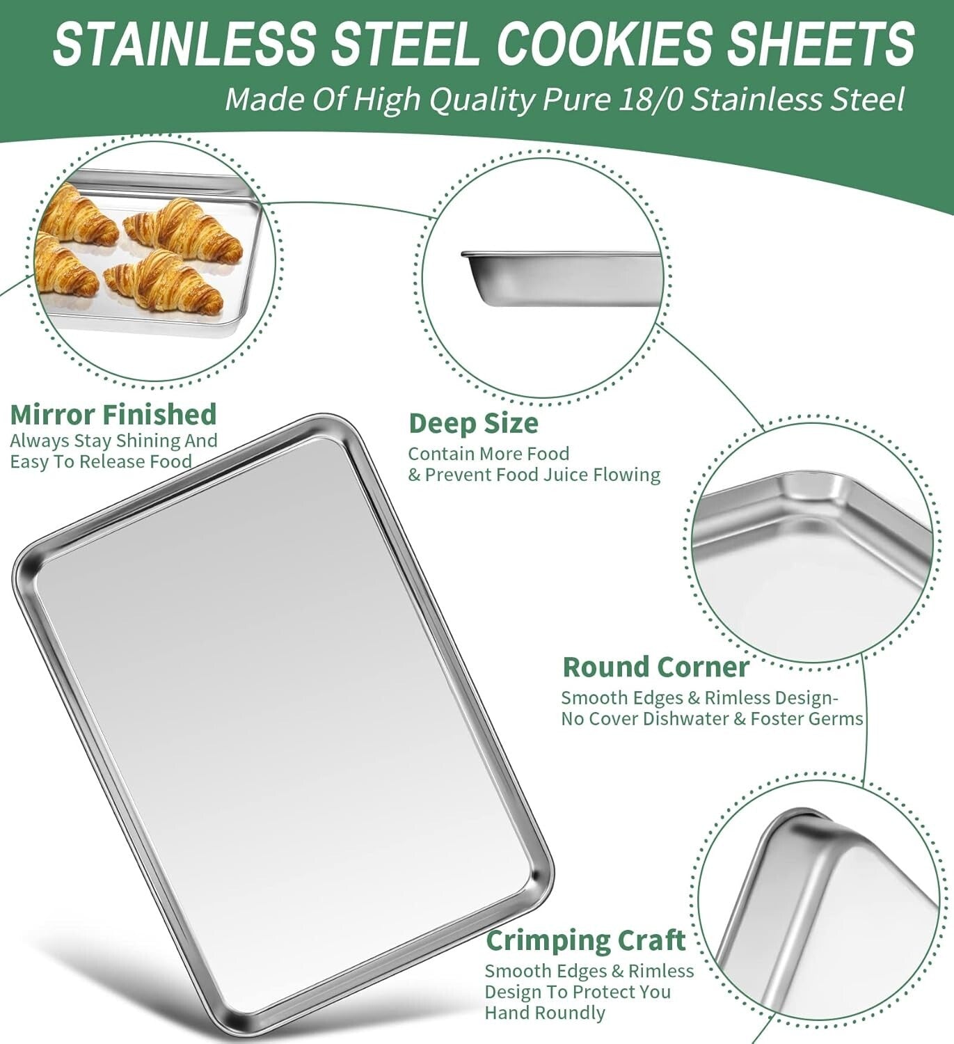 Easy-Clean Stainless Steel Baking Sheets Set of 2 - 23.54x15.67" for All Recipes
