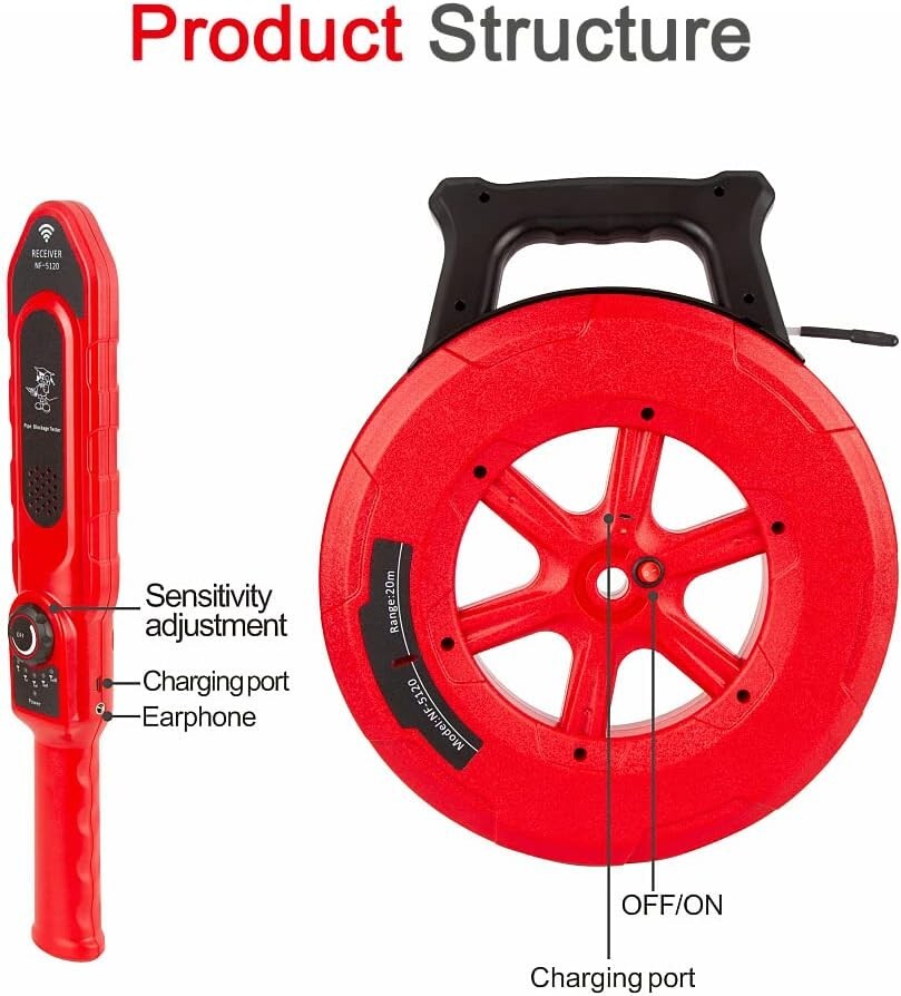Professional Wireless Pipe Locator with Waterproof Probe - 4.44 lbs & Compact