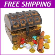 Load image into Gallery viewer, Ultimate Pirate Adventure Set: Wooden Treasure Chest with Map &amp; Colorful Gems