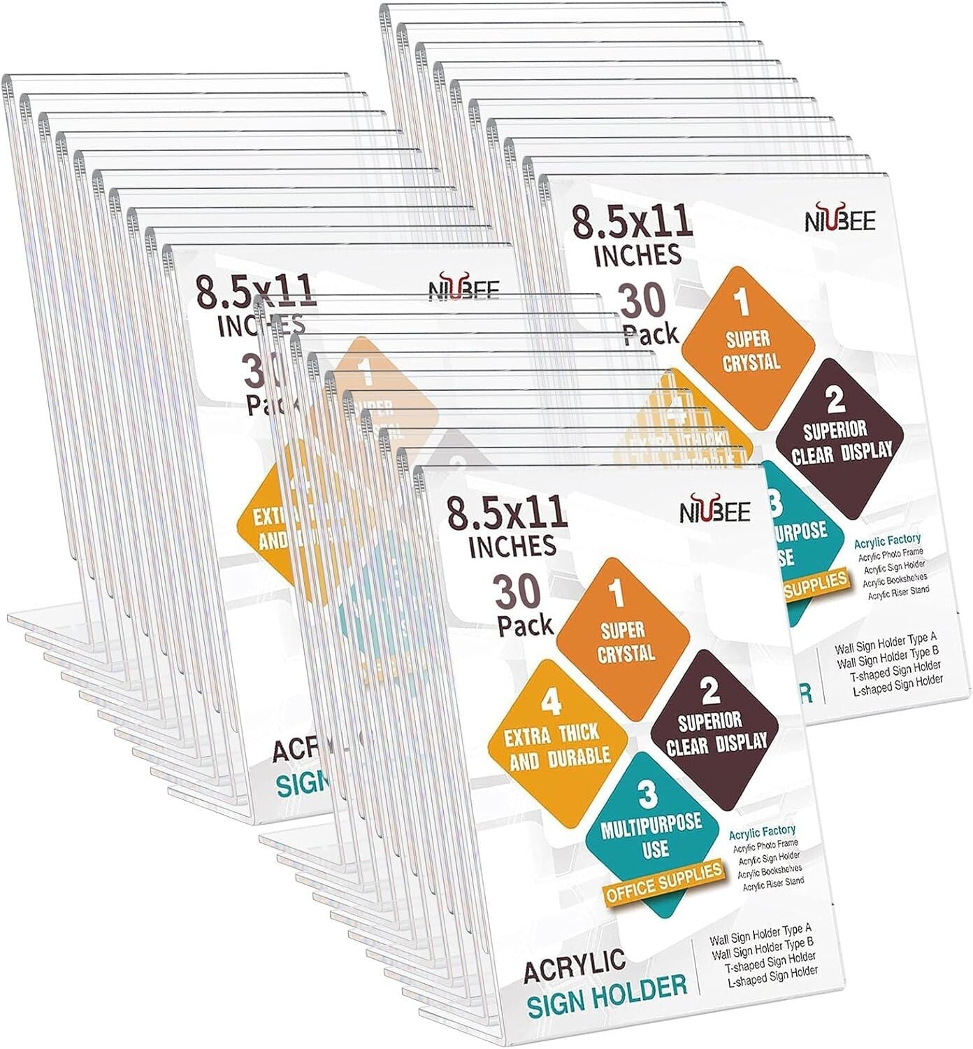 Durable 8.5 x 11 Acrylic Sign Holders - 30 Pack Clear Table Stands for Display