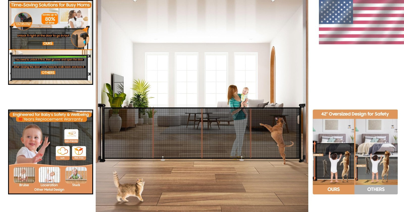 Scratch-Resistant 160" Retractable Baby Gate - Extra Tall for Secure Home Safety