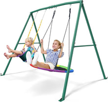 Load image into Gallery viewer, Premium Outdoor A-Frame Swing Set - Includes Saucer &amp; Belt Swing, Easy Assembly