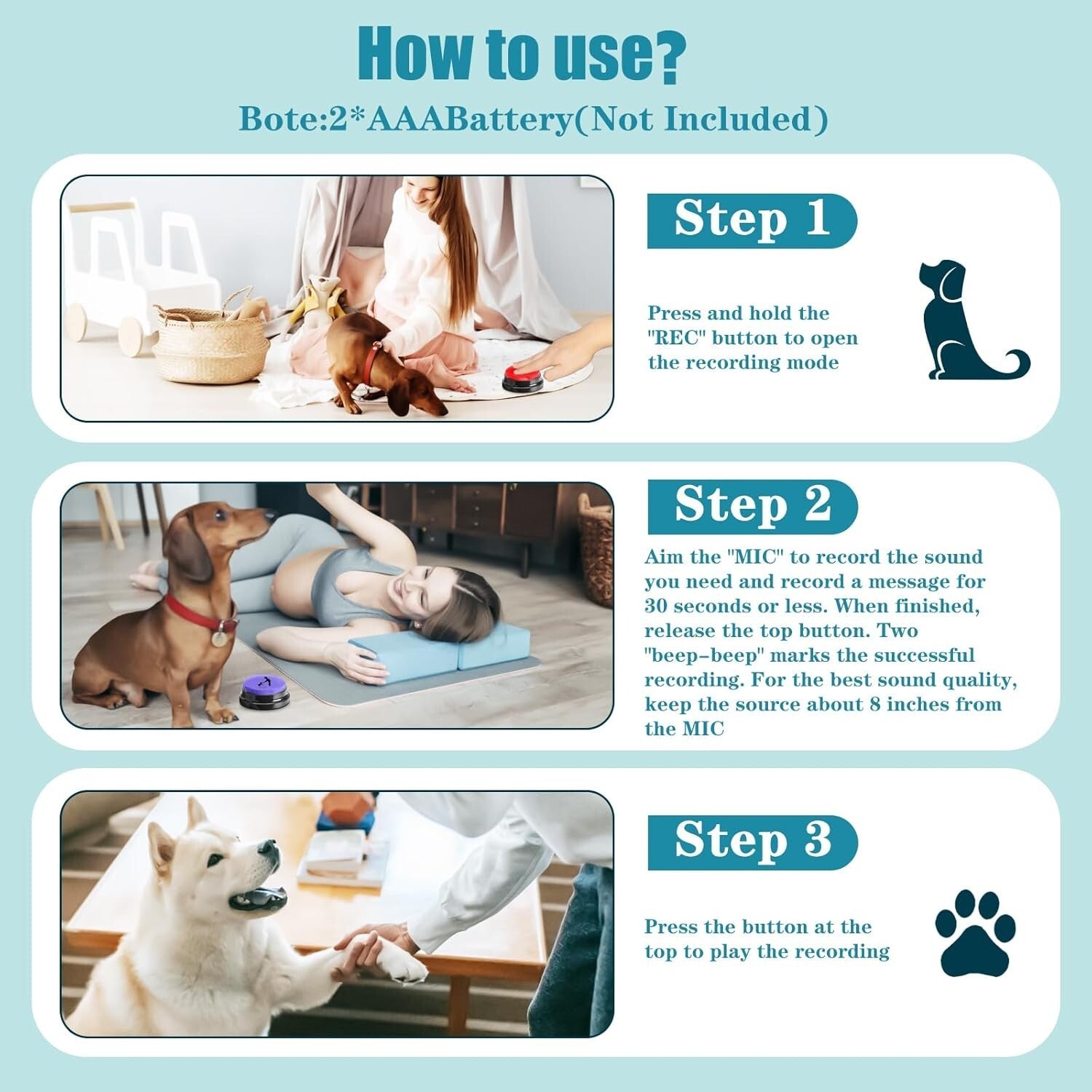 Interactive Dog Communication Button Starter Pack - 8 Colors with Scene Stickers