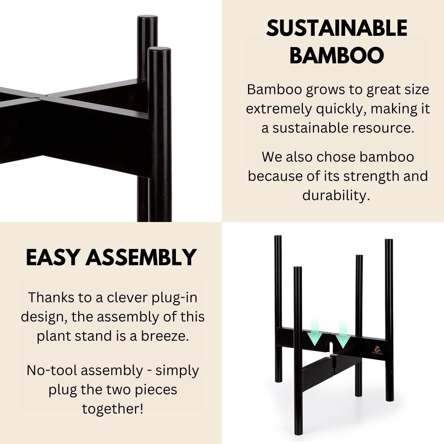 Eco-Friendly Bamboo Plant Stand - 14.9 Inch Mid Century Design for Large Pots