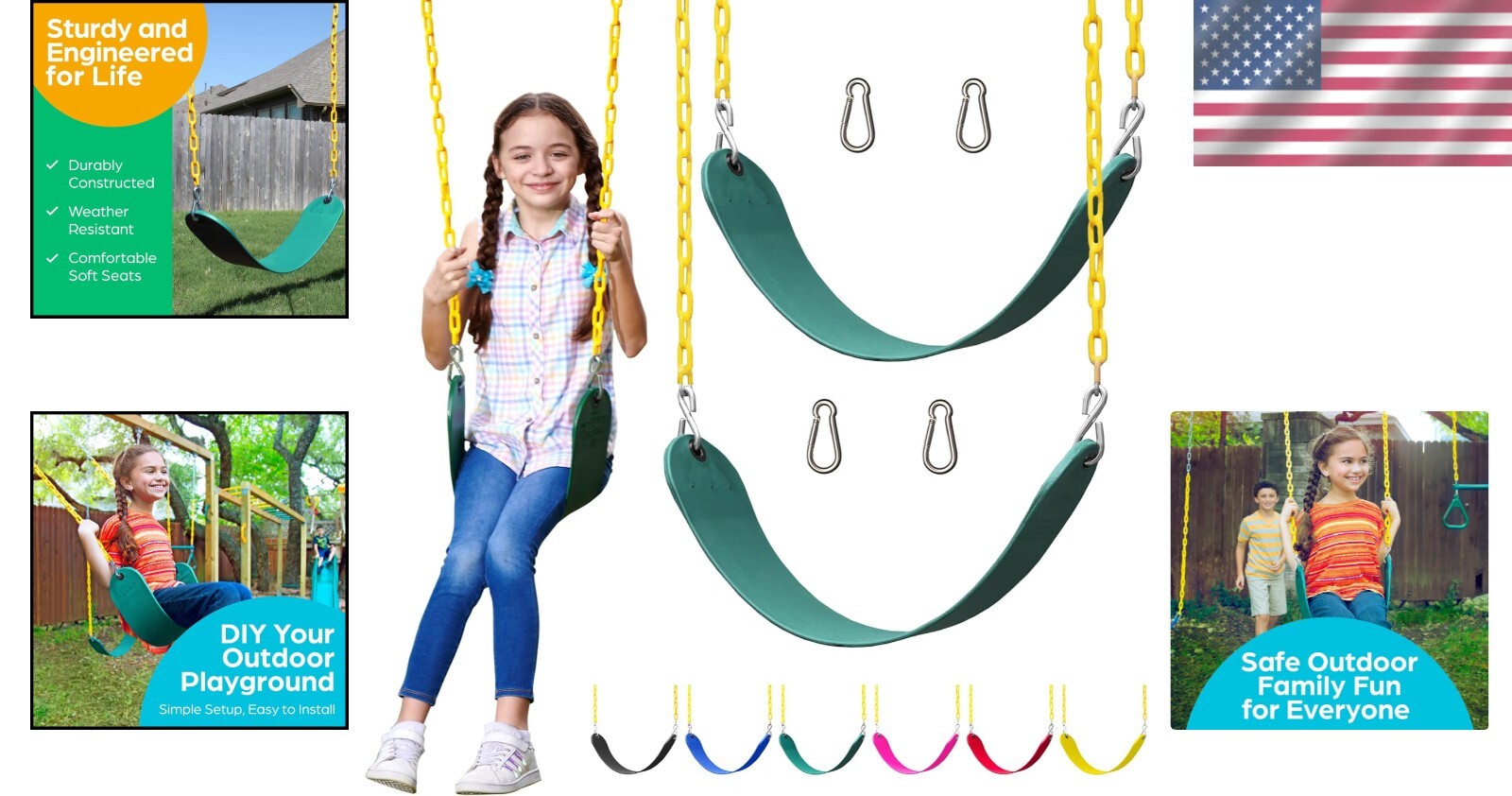 Weather-Resistant Green Swing Replacement Kit for Kids - 300 lbs Capacity