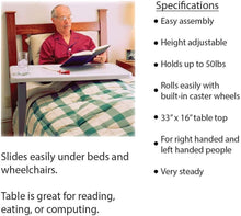 Load image into Gallery viewer, Compact Overbed Table with Wheels - Ideal Rolling Bedside Tray for Easy Access