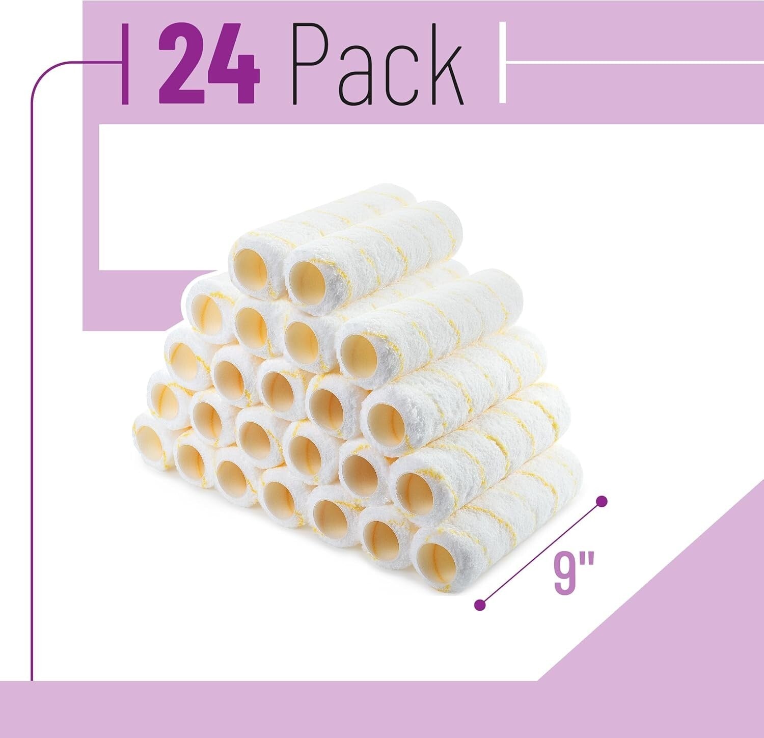 Durable and Washable 9 Inch Paint Roller Covers - 24 Pack for All Projects