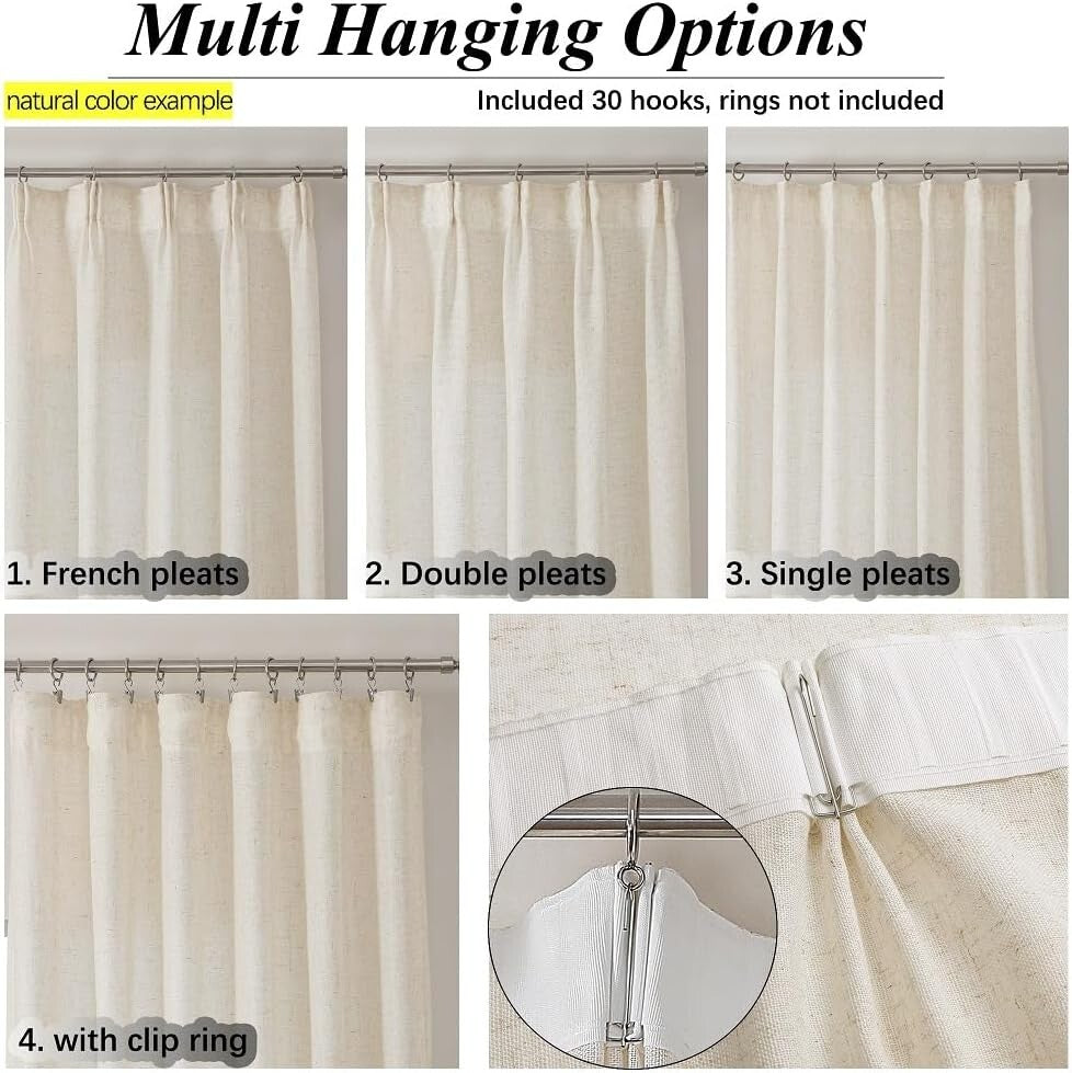 Elegant Pinch Pleat Light Brown Curtains 50"W X 96"L - Farmhouse Chic Design