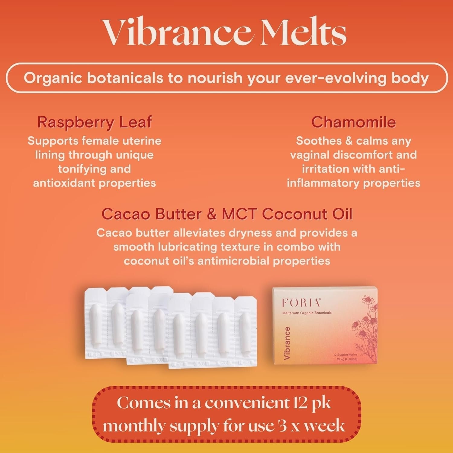 Fragrance-Free Organic Vaginal Suppositories for Hydration & Comfort - 12 Count