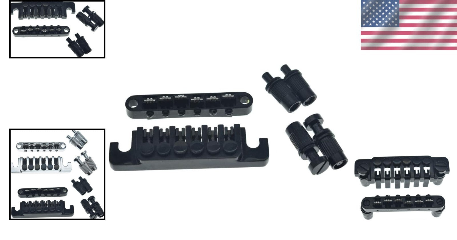 6.3mm Black Tune-O-Matic Roller Saddle Bridge & TP-6 Stopbar for Epiphone Models