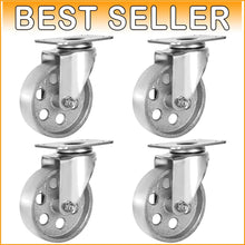 Load image into Gallery viewer, Set of 4 Heavy-Duty 4" Metal Swivel Caster Wheels - 400lbs Capacity Each