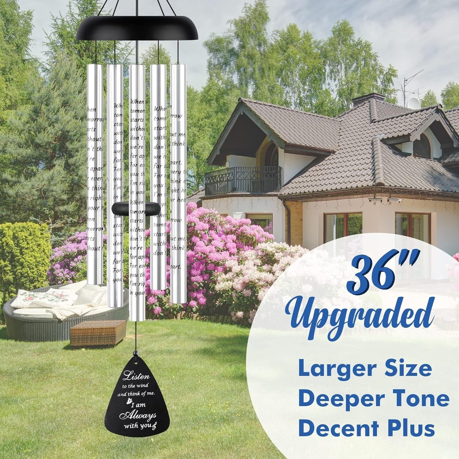 Deep Tone 36'' Sympathy Wind Chimes with Touching Poem - Lasting Memorial Gift
