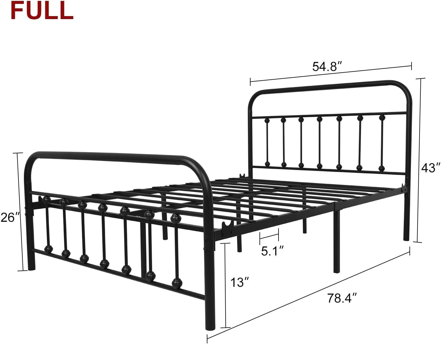 Powder Coated Full Size Bed Frame with Headboard - Space-Saving Storage Solution