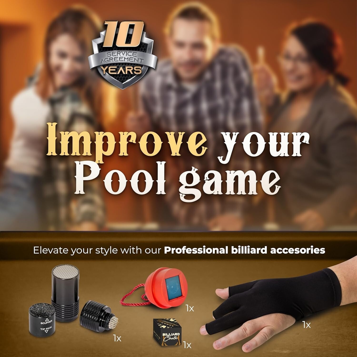 Complete 58" Pool Cue Set - Maple Cue, Care Kit, Glove & Chalk Accessories