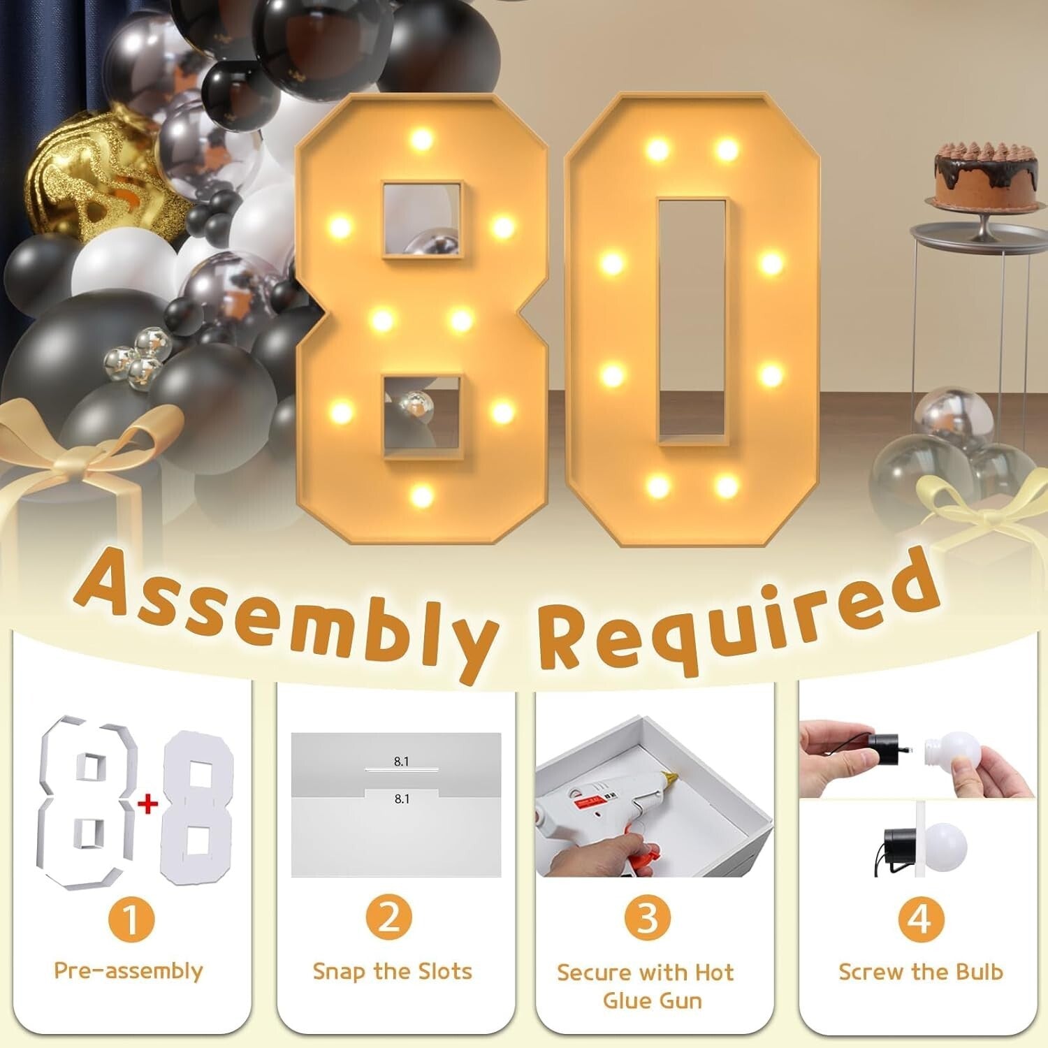 Customizable 3FT Large Block Font Light-Up Numbers for Party Decoration