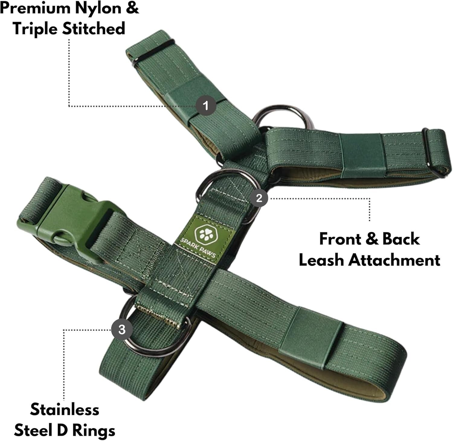 Solid Green Large Dog No-Pull Harness - Nylon Halter for Easy Control - Size S