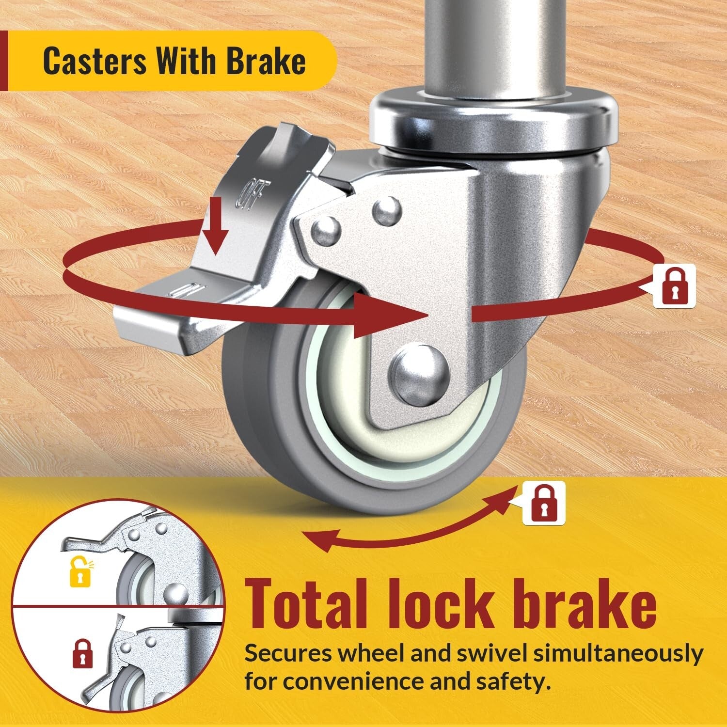 Heavy Duty Adjustable Caster Wheels 4-Pack - Locking Swivel Design for Stability