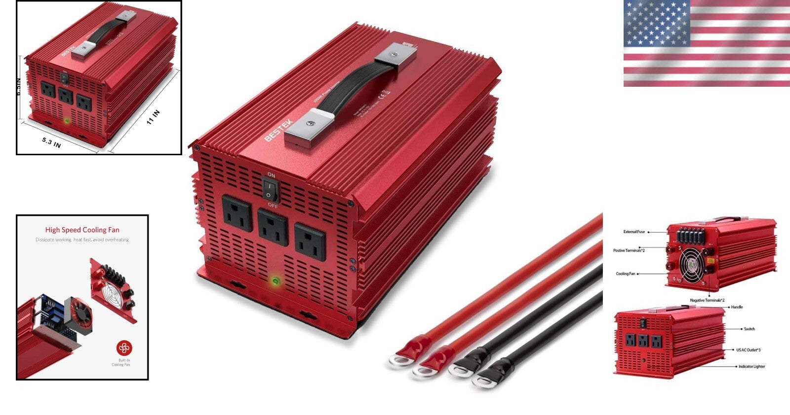 2000W Car Power Inverter with 3 AC Outlets - Durable for Camping & Outdoor Use