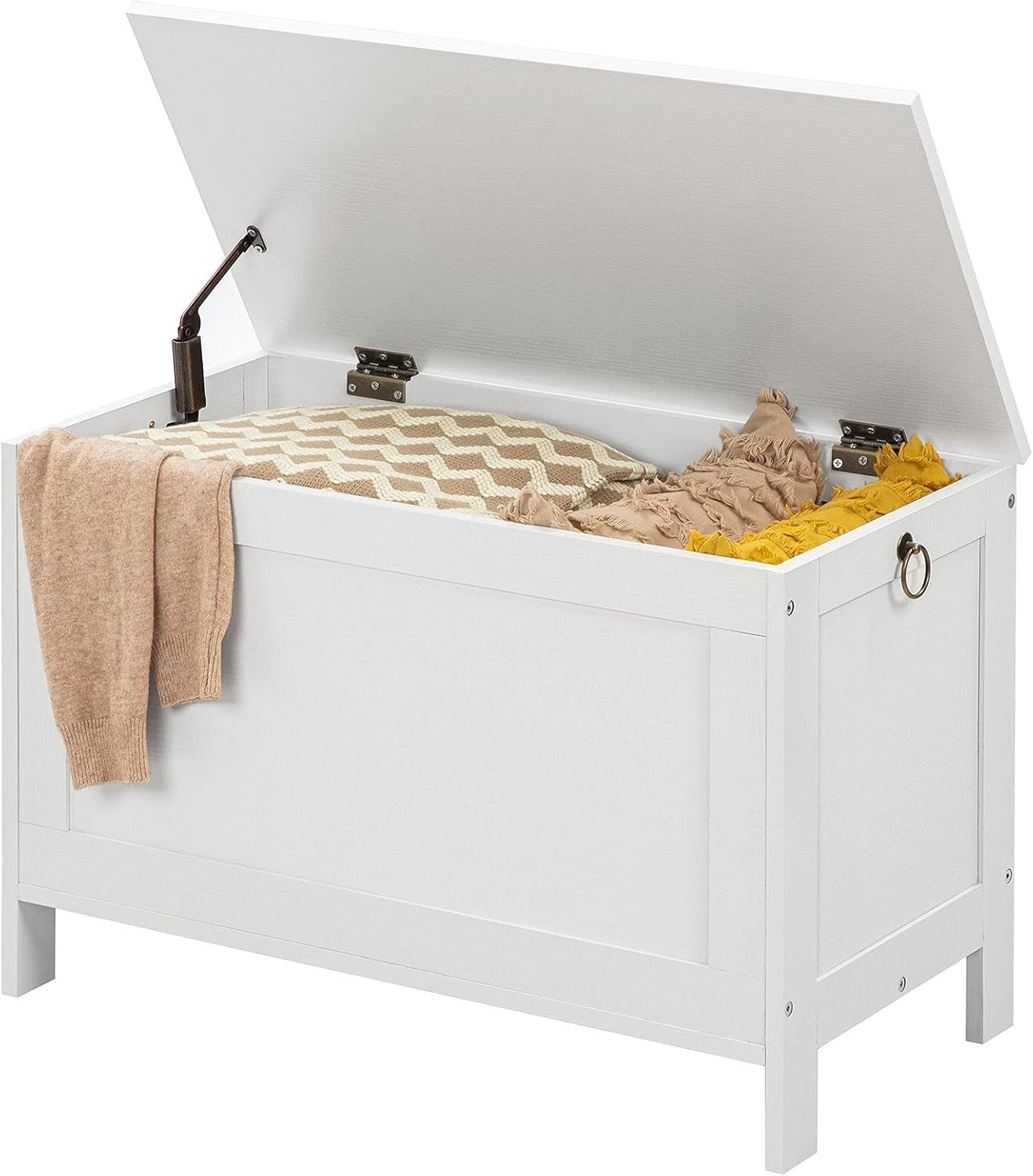 Elegant White Toy Chest Organizer - Easy Assemble Storage Bench, 220 lb Capacity
