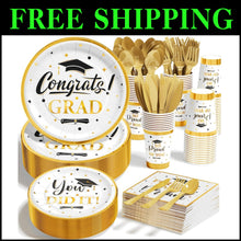 Load image into Gallery viewer, Complete 350 PCS Graduation Disposable Dinnerware for Class of 2025 Celebrations