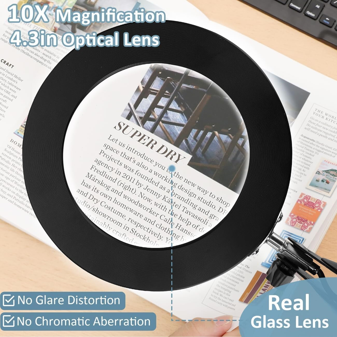 Professional Quality 10X Glass Magnifier with Adjustable Clamp & Eye Protection