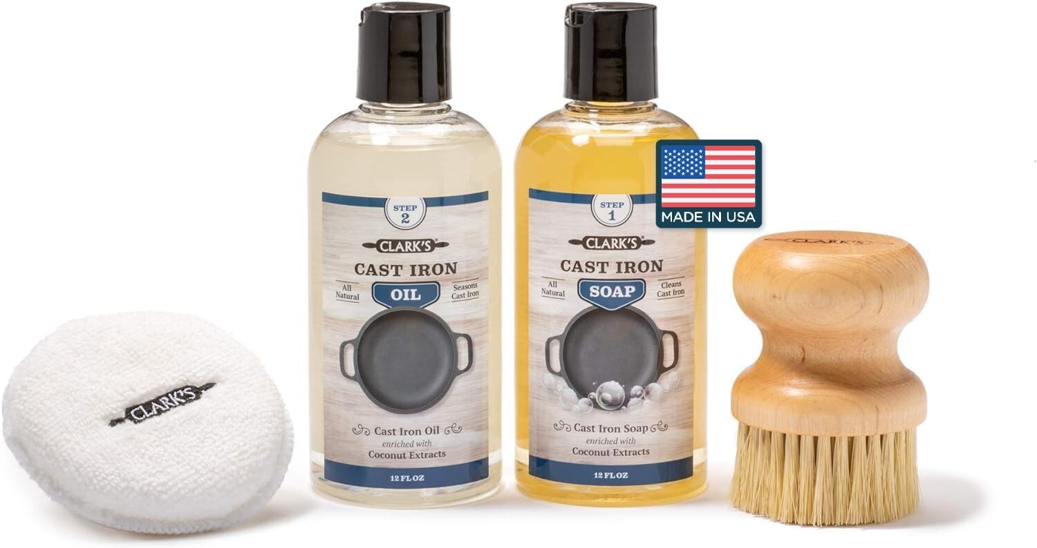 Premium Cast Iron Maintenance Kit - Fractionated Coconut Oil & Cleaning Supplies