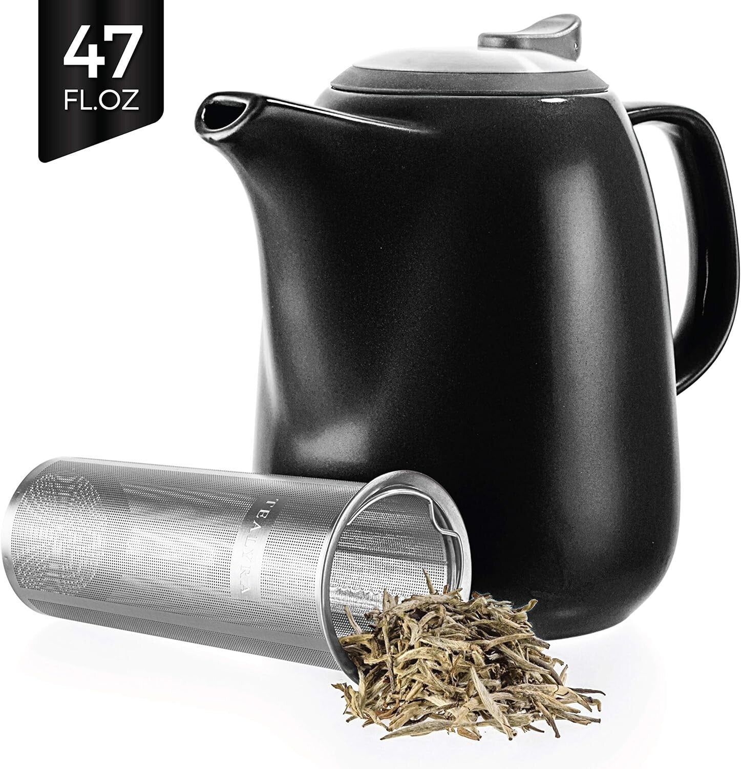47oz Daze Ceramic Teapot with Infuser - Stylish Black Design for Tea Lovers