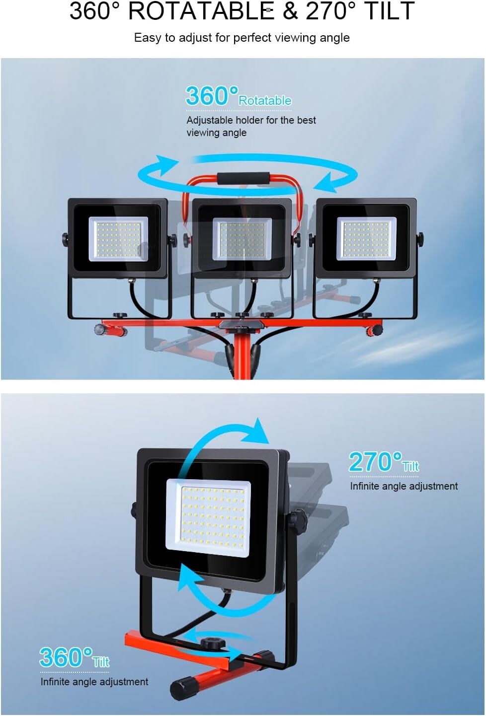High-Brightness 30000LM LED Work Light with Tripod - Ideal for Garage Projects
