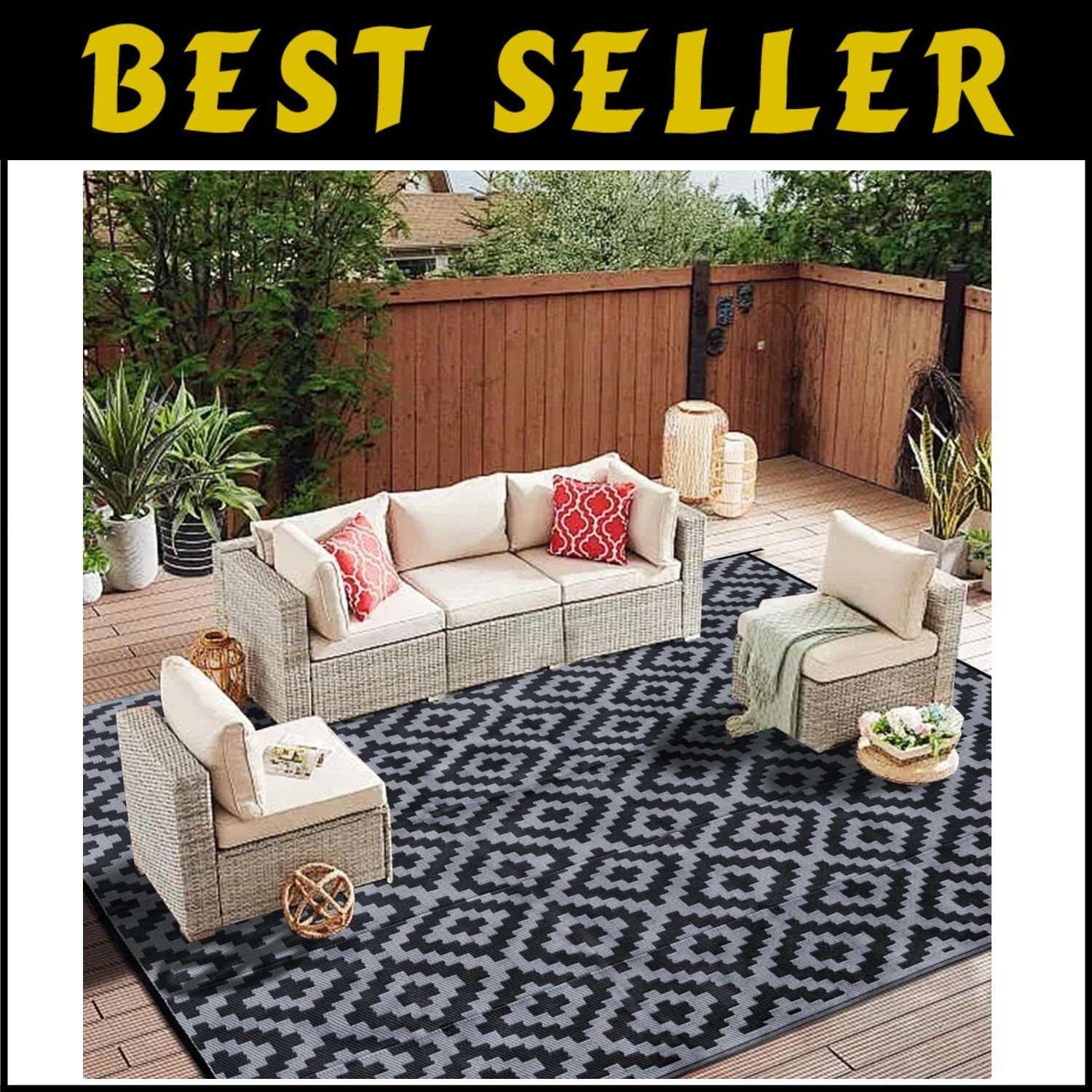 8x10 ft Reversible Lattice Area Rug - Easy Clean, Portable for Outdoor Fun