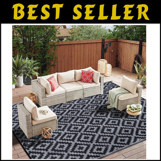 8x10 ft Reversible Lattice Area Rug - Easy Clean, Portable for Outdoor Fun