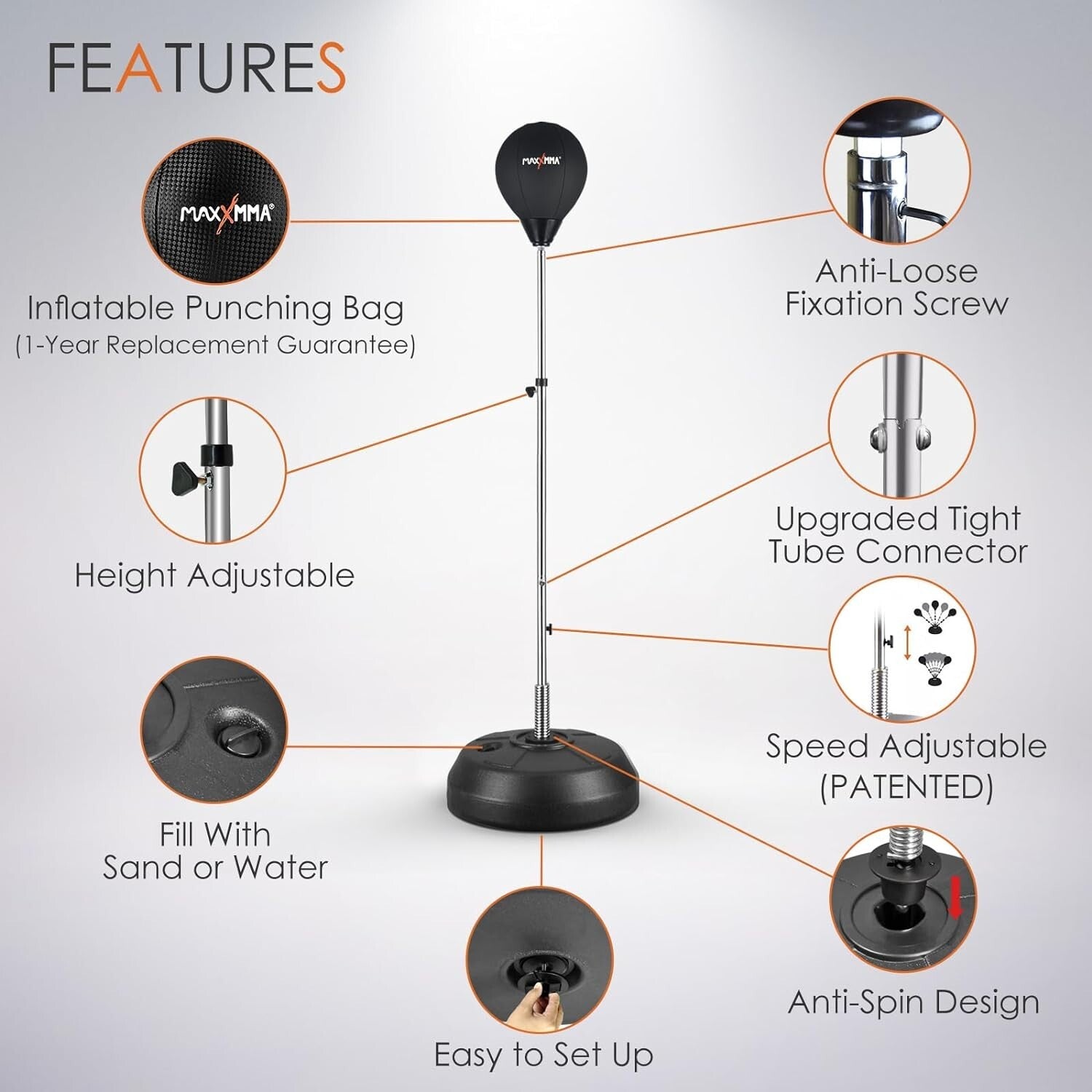 Height-Adjustable Reflex Boxing Bag Kit - Ideal for All Ages and Skill Levels