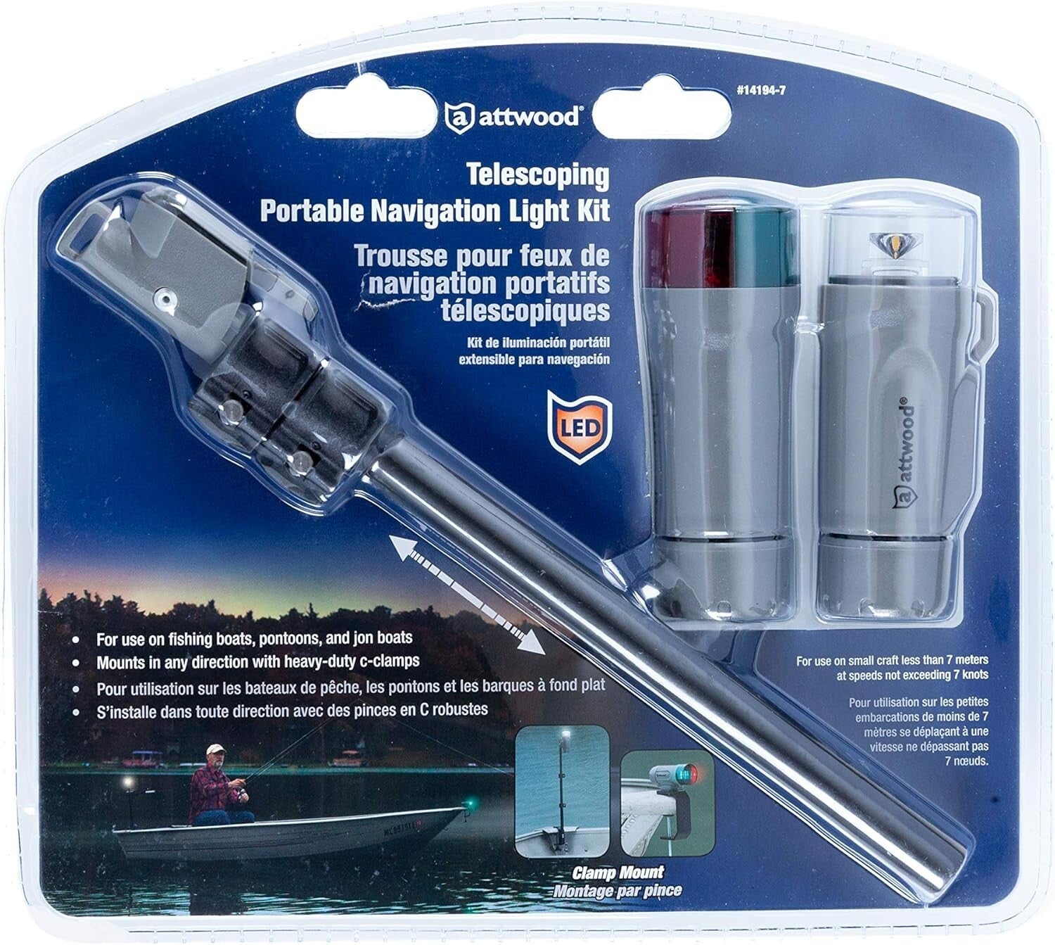 Shockproof LED Navigation Light with Telescoping Pole for Watercraft Safety