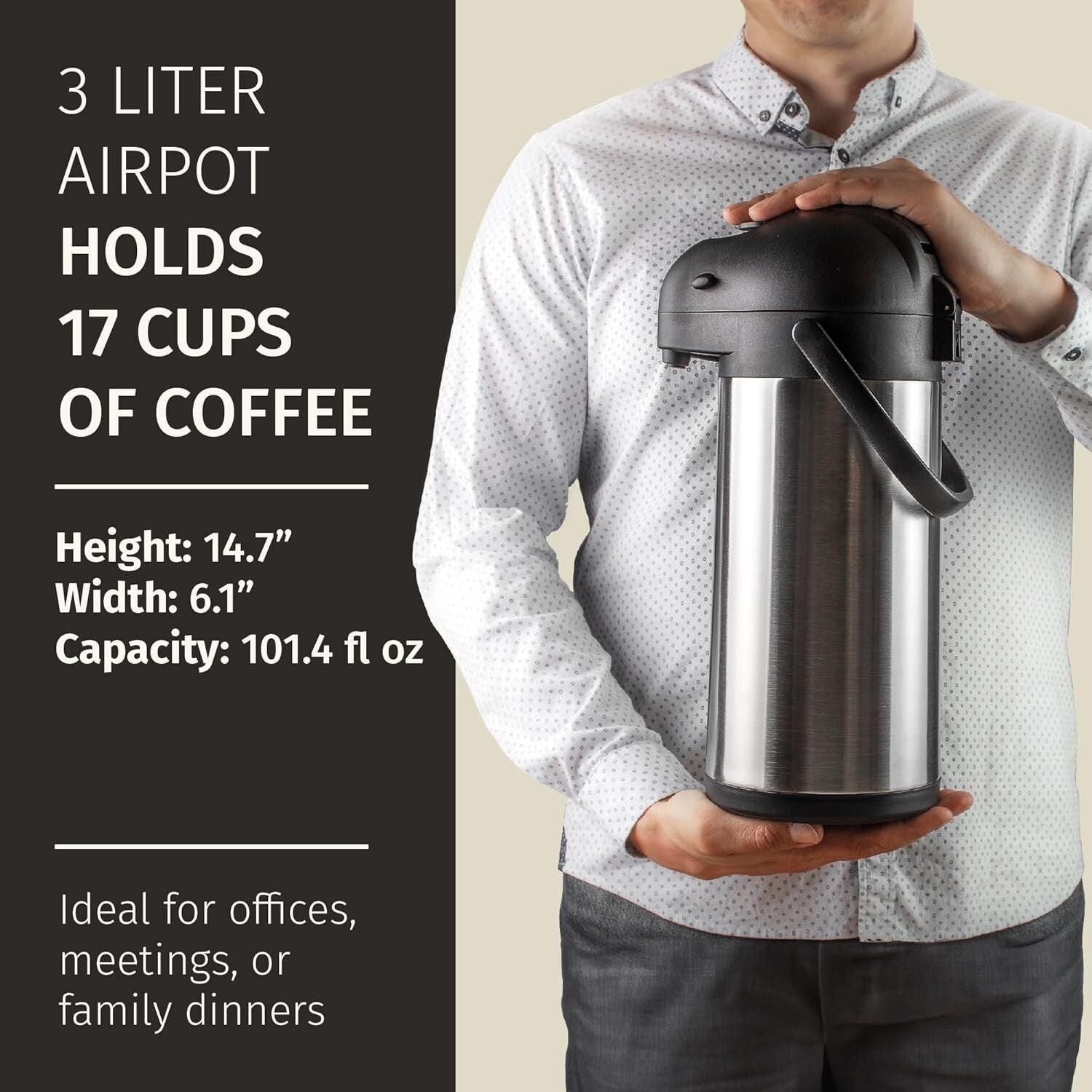 Ergonomic Stainless Steel Hot Cocoa Dispenser - 36 Hour Cold Beverage Keeper