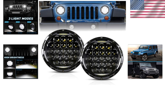 High Beam 7-Inch LED Headlights - 105W with DRL for Jeep Wrangler & Motorcycles