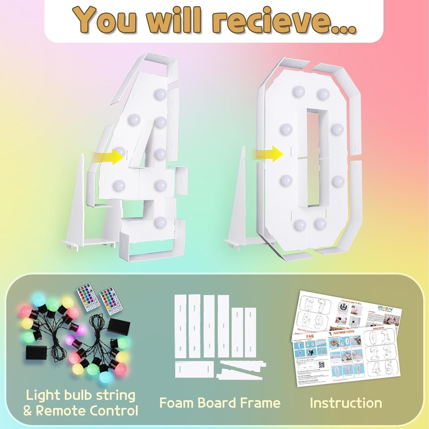 Vibrant 4FT Light-Up Marquee Number 40 for Unforgettable Birthday Celebrations