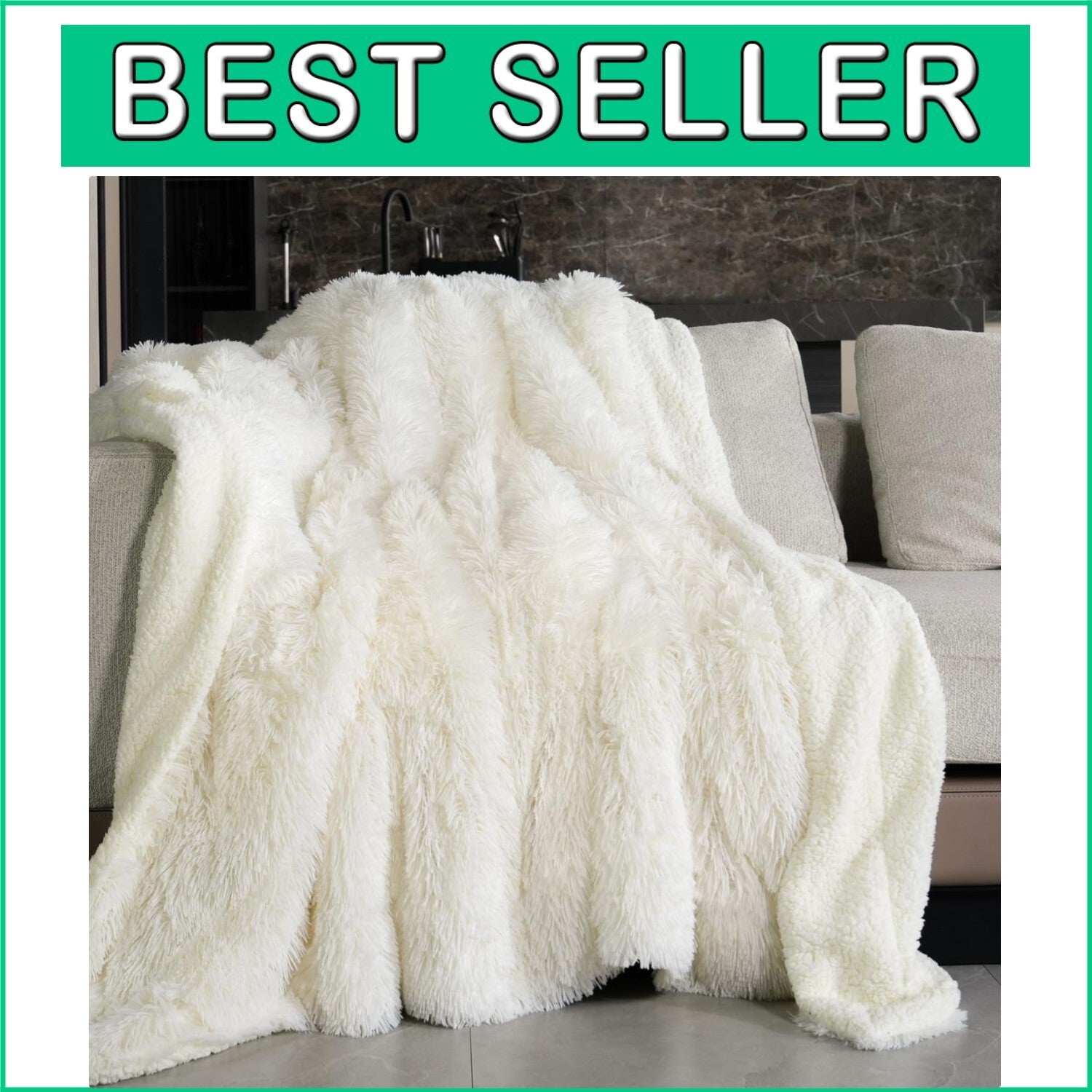 Luxurious Cream Faux Fur Throw - Reversible 60x80 Blanket for Year-Round Comfort