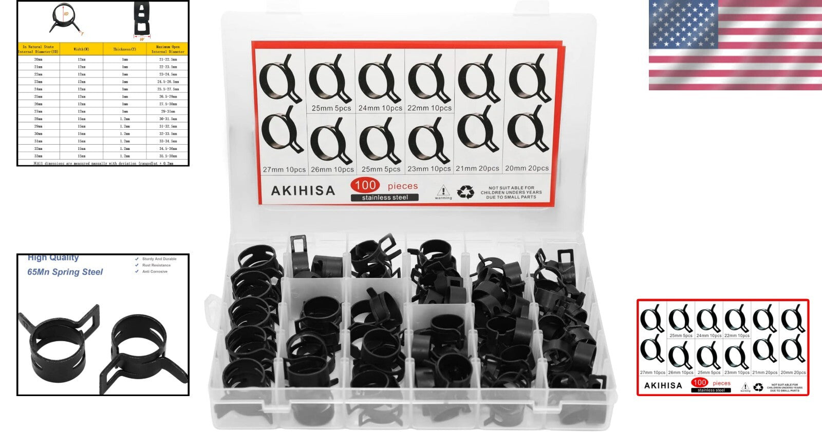 Effortless Use 100Pcs Spring Hose Clamps Assortment - Leak-Proof & Durable