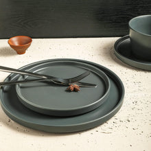 Load image into Gallery viewer, Hand-Painted Gray Matte Stoneware Dining Set for 8 - Dishwasher Safe &amp; Stylish