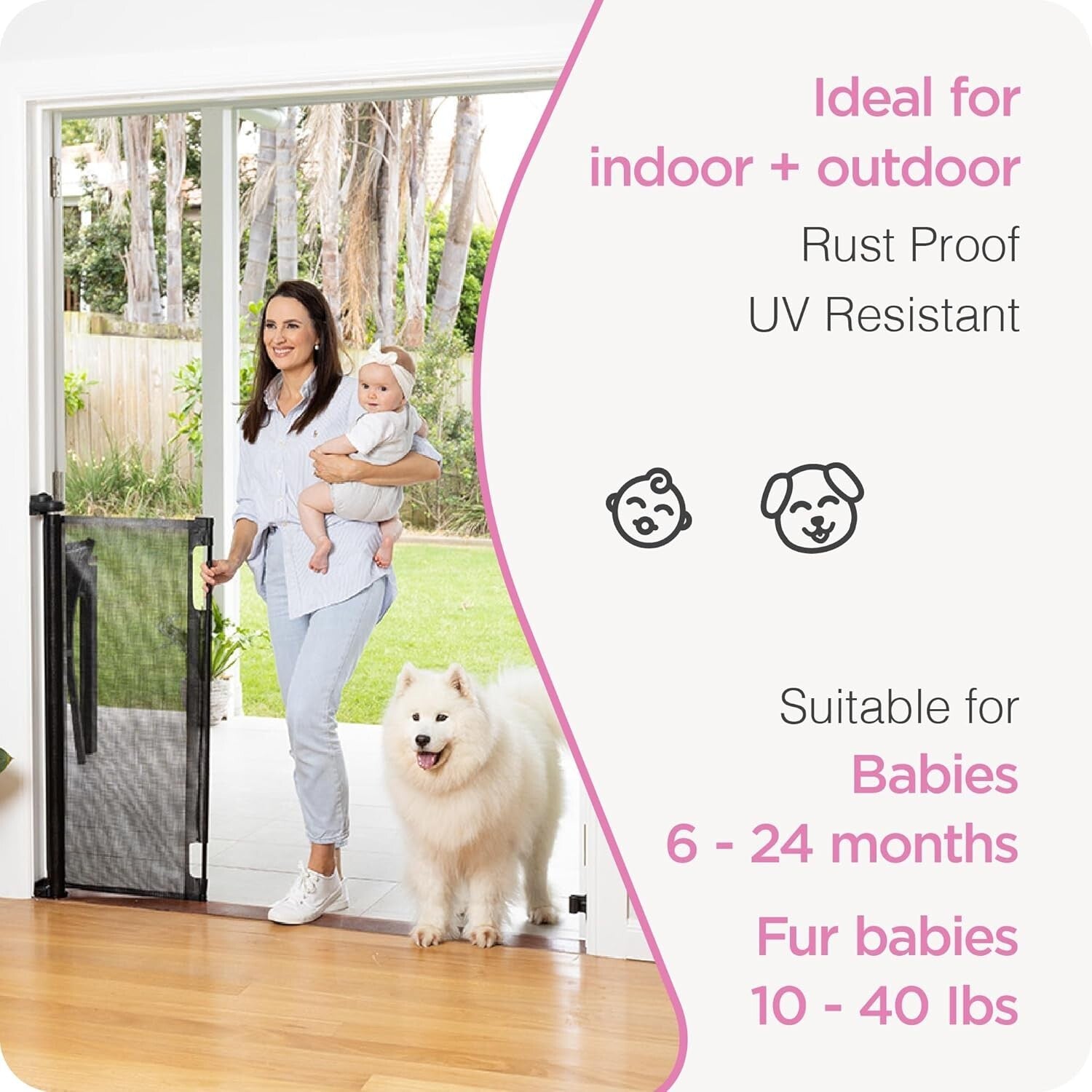 41" Tall Retractable Baby Gate for Indoor/Outdoor Use - Easy Install & Secure